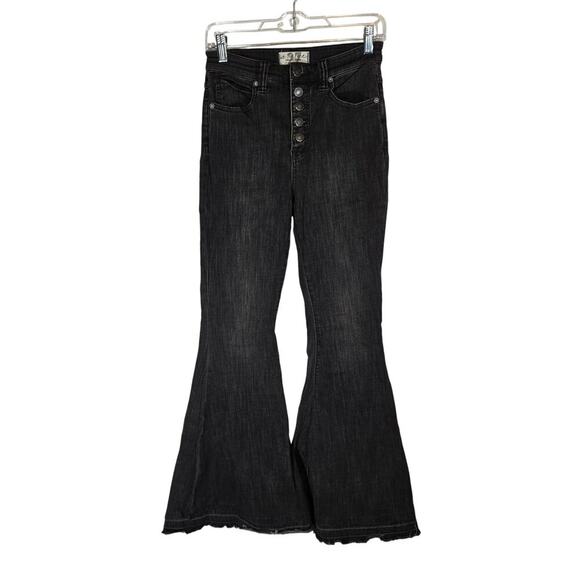 We The Free Denim - Free People Irreplaceable High Waisted Button Fly Flare Jeans Black Galaxy 27
